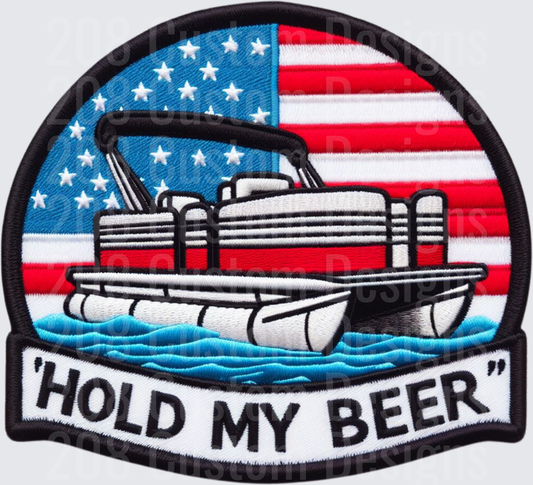 Hold My Beer Pontoon Boat American Flag Patch Design