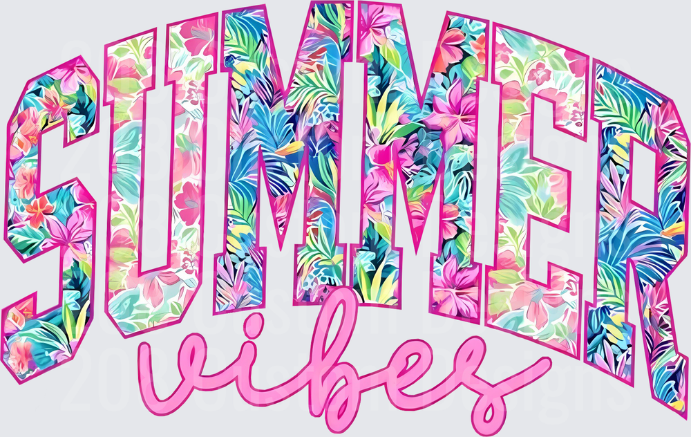 Summer Vibes Tropical Floral Text Design