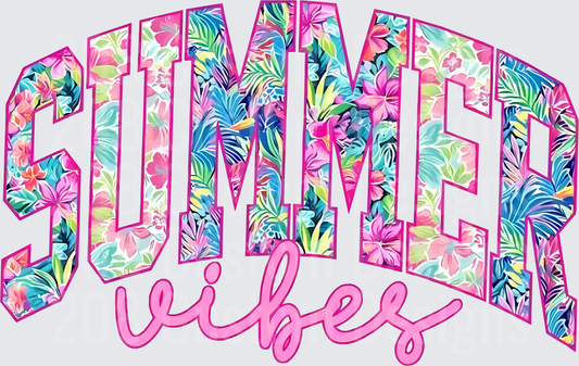 Summer Vibes Tropical Floral Text Design