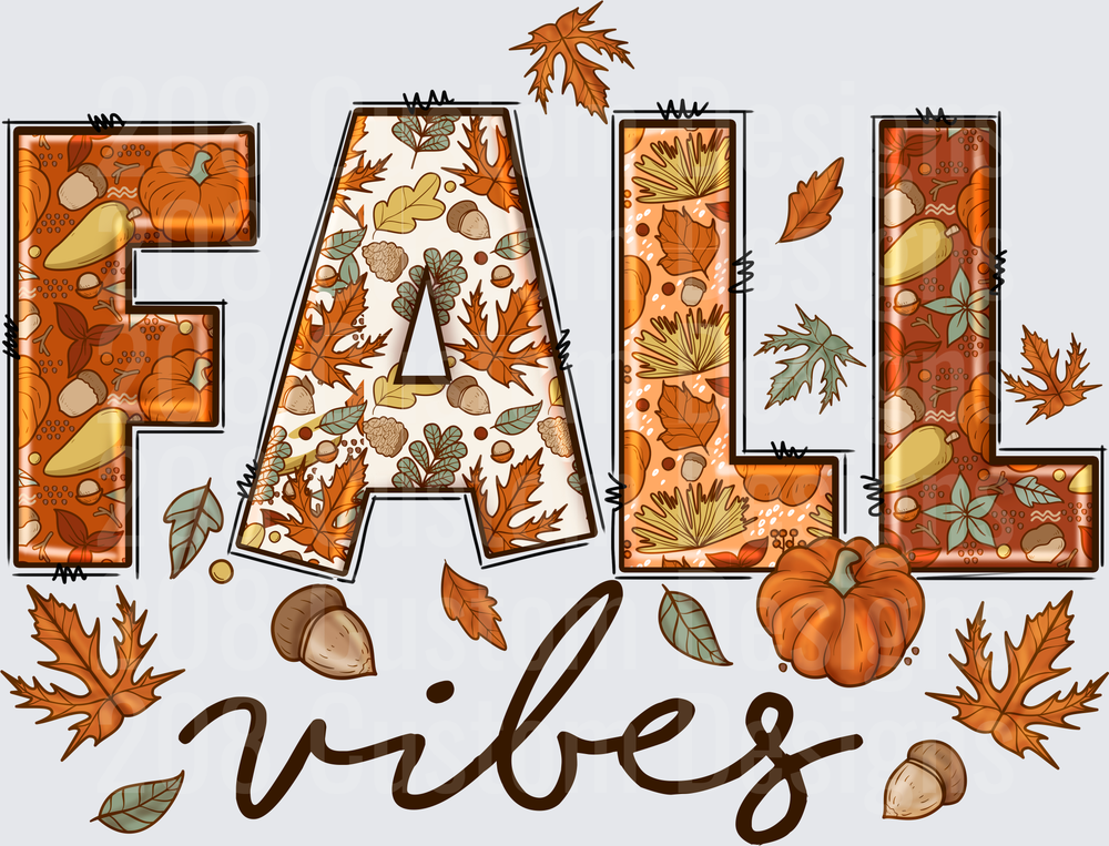 Fall Vibes Autumn Leaves Pumpkins Acorns Seasonal Typography