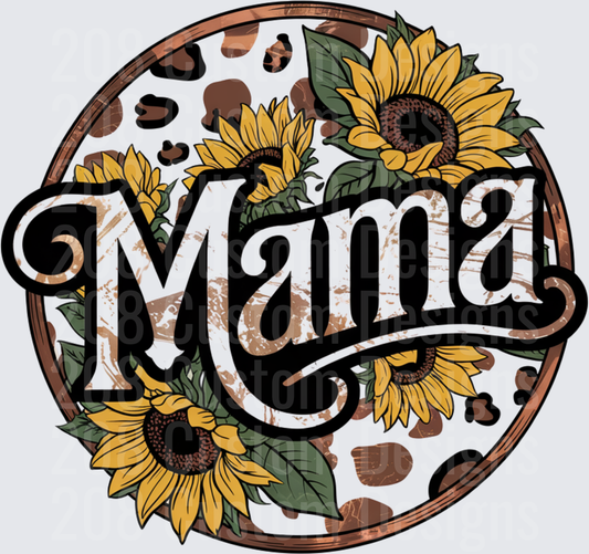 Mama Sunflower Leopard Print Circle Design