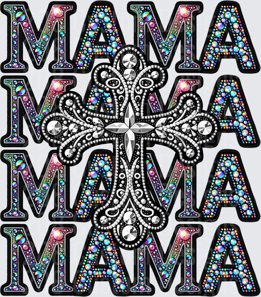 Rhinestone Mama Repeating Pattern with Ornate Cross Center