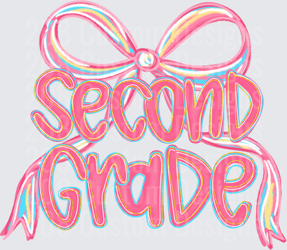 Second Grade Pink Coquette Bow Typography Design
