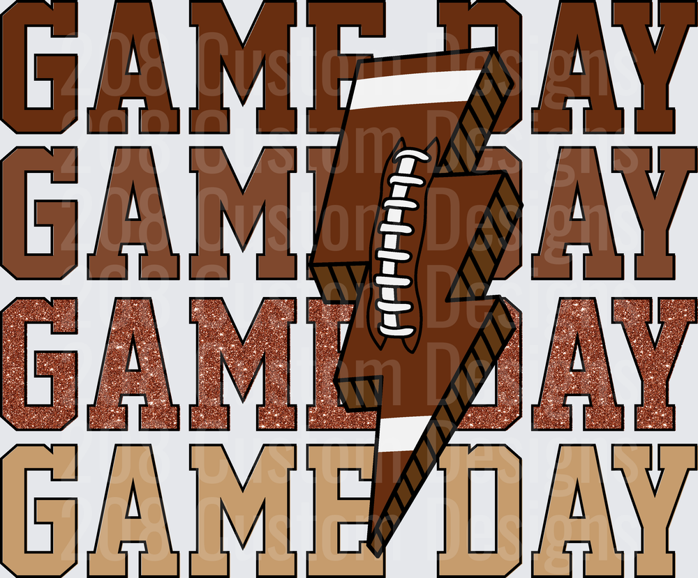 Game Day Football Lightning Bolt Stacked Glitter Text