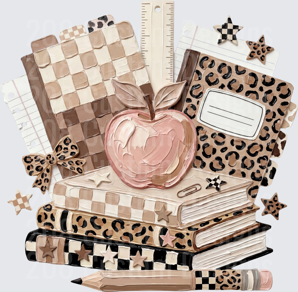 Boho Leopard Checkered Teacher Apple Books School Supply