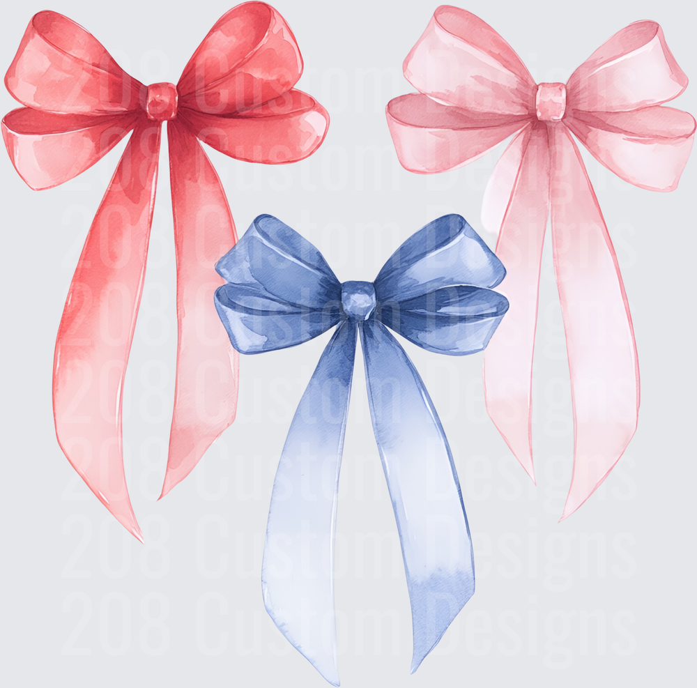 Watercolor Ribbon Bows in Red and Blue