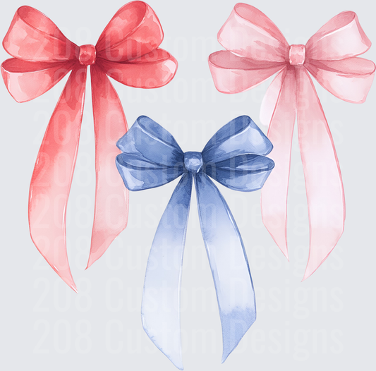 Watercolor Ribbon Bows in Red and Blue