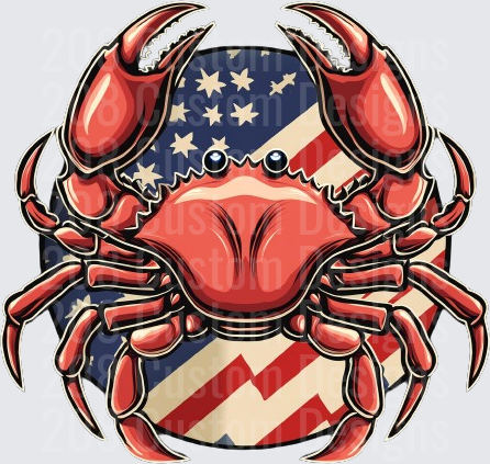 Red Crab with American Flag Stars and Stripes Pattern