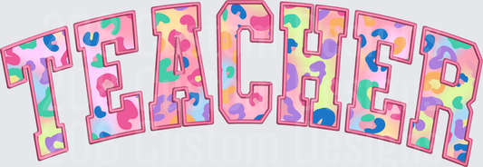 Pastel Leopard Print Varsity Arch TEACHER Bold Letters