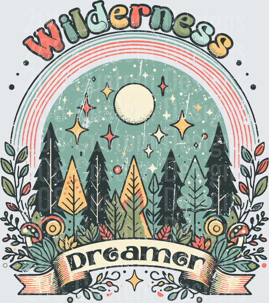 Wilderness Dreamer Retro Forest Rainbow Nature Adventure Scene