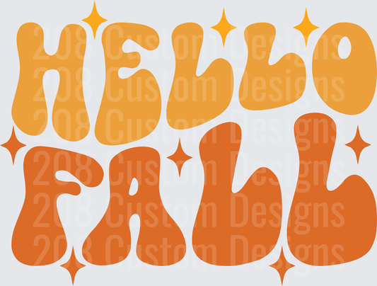 Hello Fall Retro Orange Groovy Typography with Sparkles