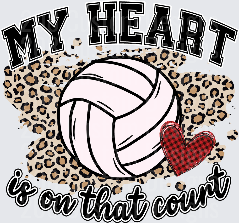 My Heart Is On That Court Volleyball Leopard Print Design