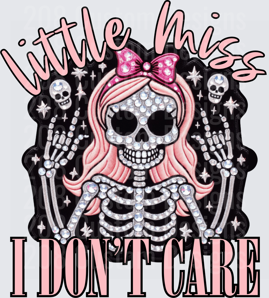 Little Miss I Don't Care Rhinestone Skeleton Bow