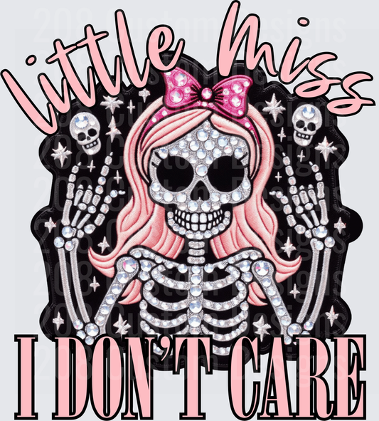 Little Miss I Don't Care Rhinestone Skeleton Bow