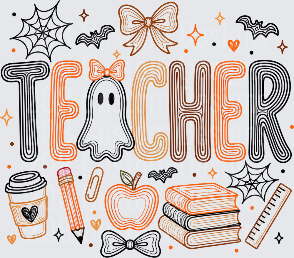 Halloween Teacher Ghost Bow Retro Groovy Spooky School