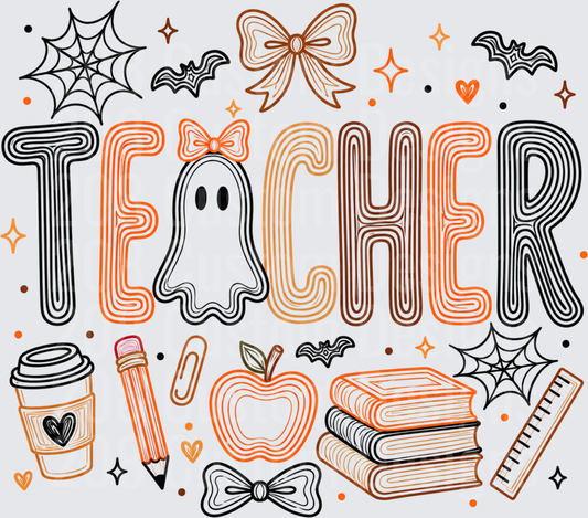 Halloween Teacher Ghost Bow Retro Groovy Spooky School