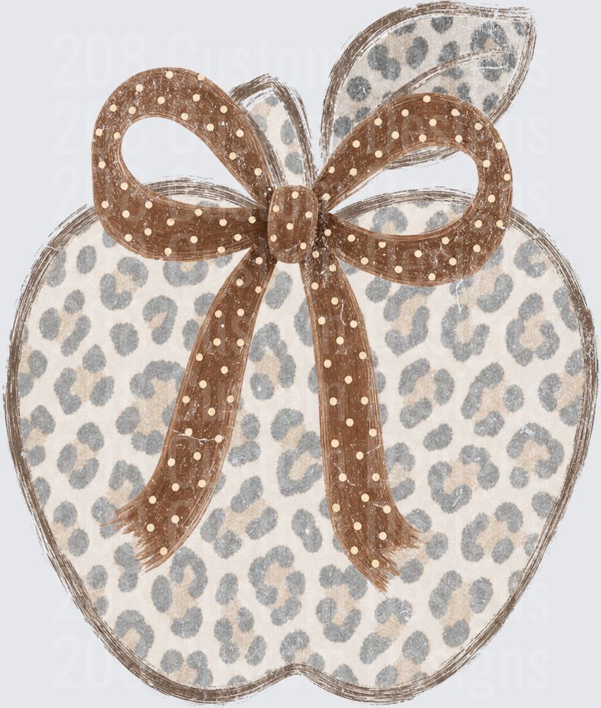 Leopard Print Apple with Brown Polka Dot Bow