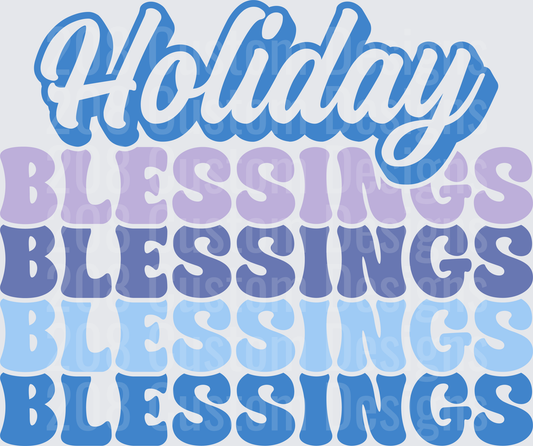 Holiday Blessings Retro Typography Blue Purple Gradient