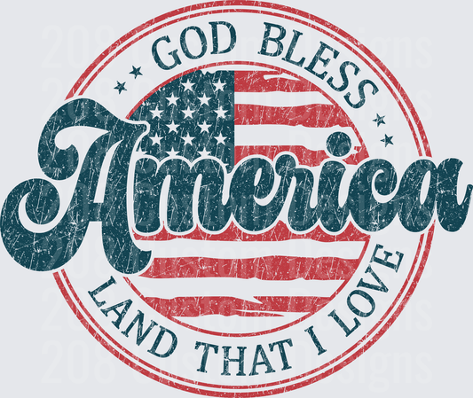 God Bless America Land That I Love Vintage Flag Circle
