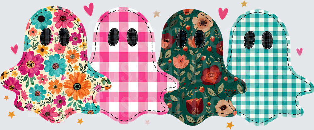Boho Floral and Gingham Patterned Ghost Quartet with Hearts