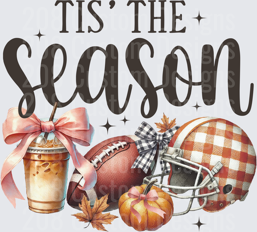 Tis The Season Fall Football Helmet Iced Coffee Pumpkin Bow