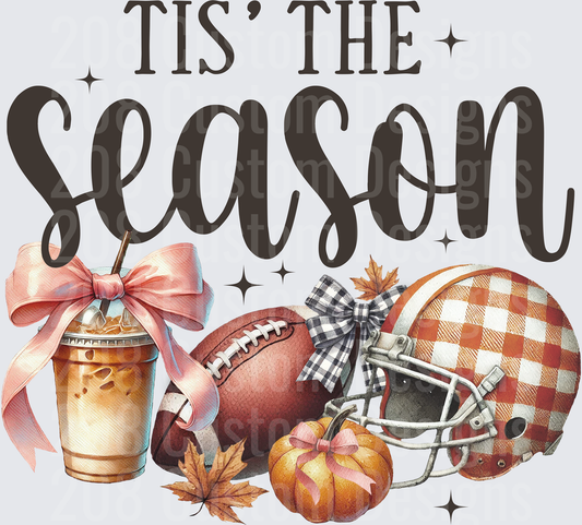 Tis The Season Fall Football Helmet Iced Coffee Pumpkin Bow