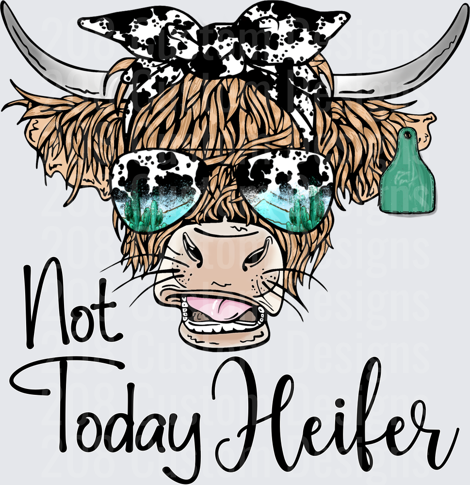 Highland Cow with Bandana and Sunglasses Not Today Heifer