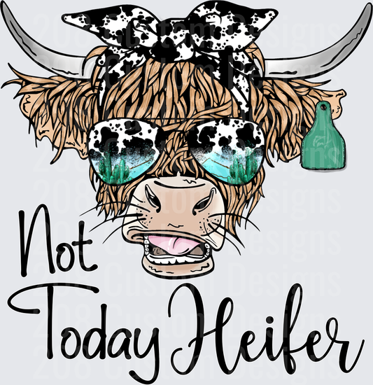 Highland Cow with Bandana and Sunglasses Not Today Heifer