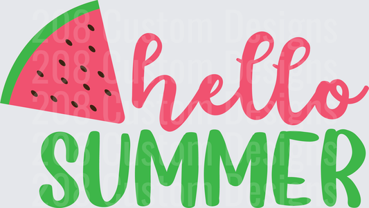 Hello Summer Watermelon Slice Typography Design