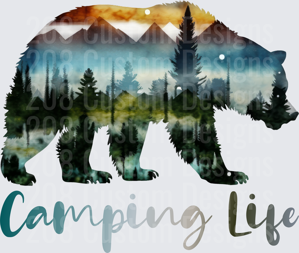 Bear Silhouette Forest Mountain Landscape Camping Life
