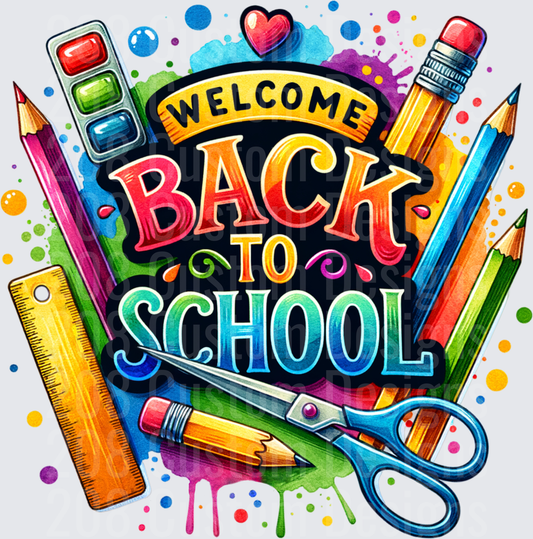 Welcome Back To School Colorful Supplies Watercolor