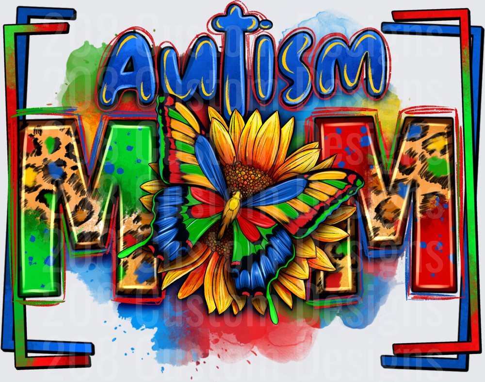 Autism Mom Sunflower Butterfly Leopard Print Design