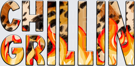 Chillin Grillin BBQ Flames and Leopard Print Text Design