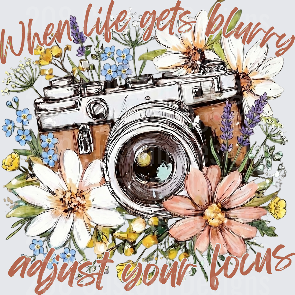 When Life Gets Blurry Adjust Your Focus Vintage Camera with Wildflowers