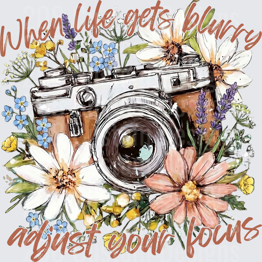 When Life Gets Blurry Adjust Your Focus Vintage Camera with Wildflowers