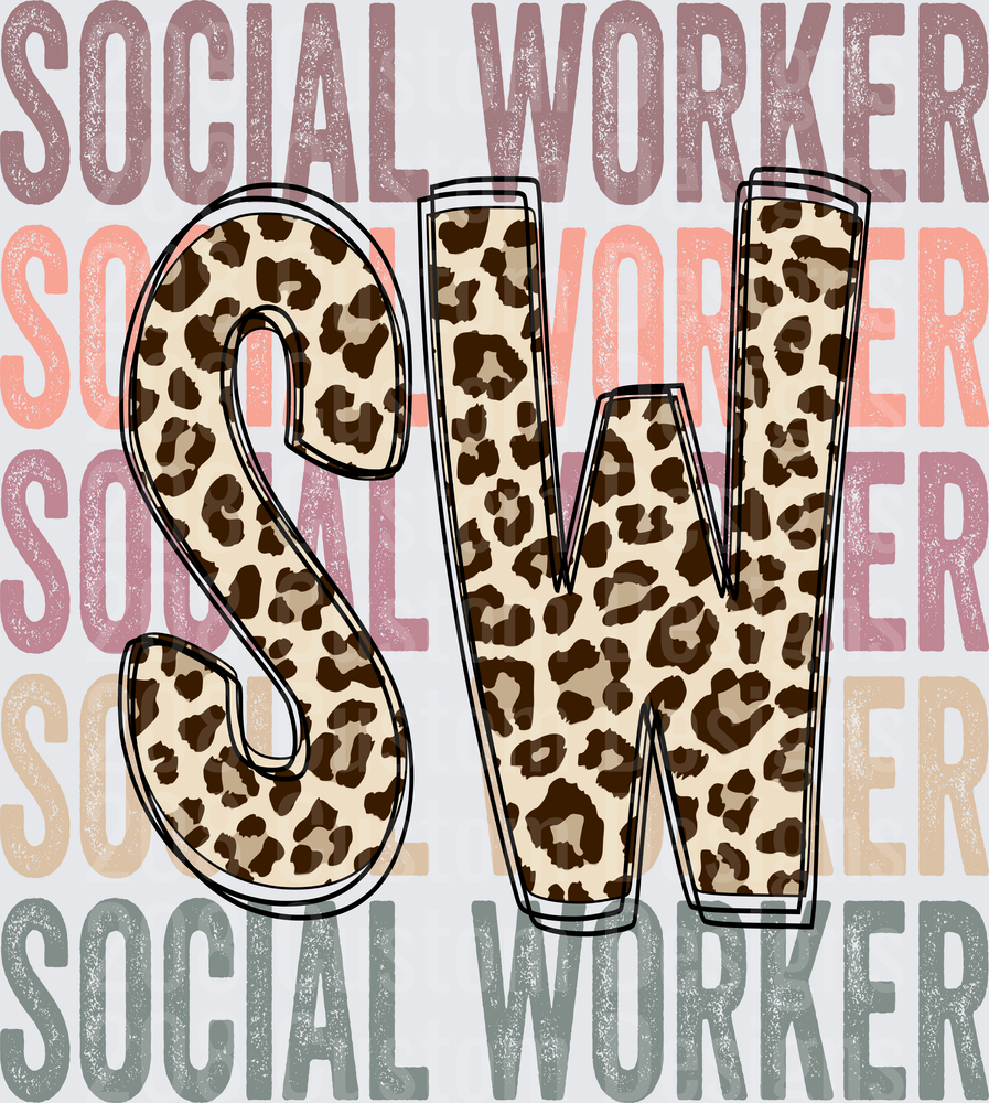 Social Worker SW Leopard Print Stacked Repeat Design