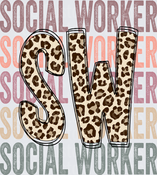 Social Worker SW Leopard Print Stacked Repeat Design