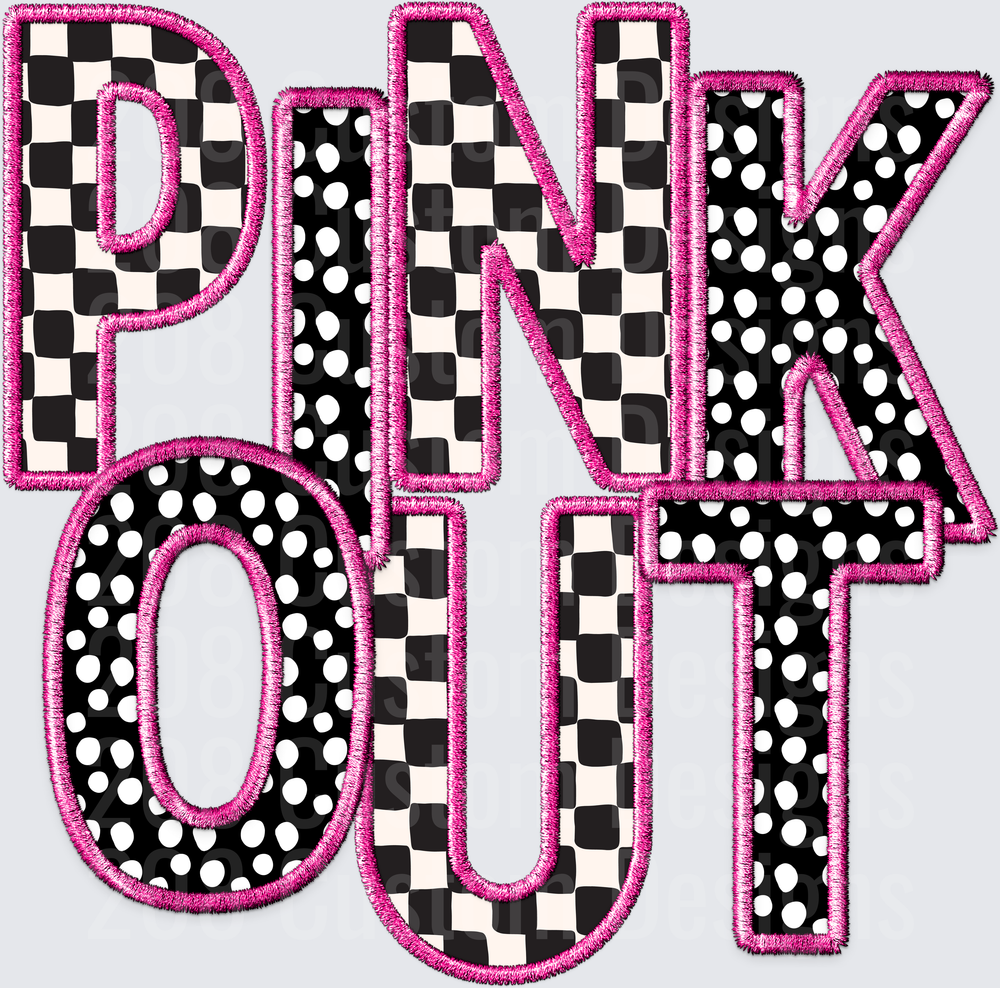 PINK OUT Breast Cancer Awareness Checkered Polka Dot Letters