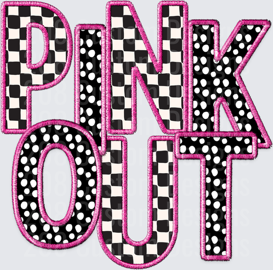 PINK OUT Breast Cancer Awareness Checkered Polka Dot Letters