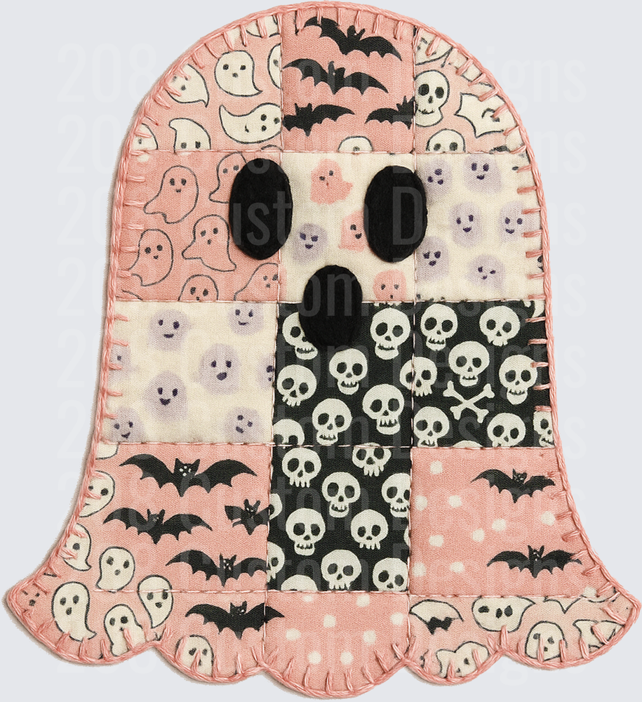 Patchwork Quilt Ghost Halloween Pink Skulls Bats