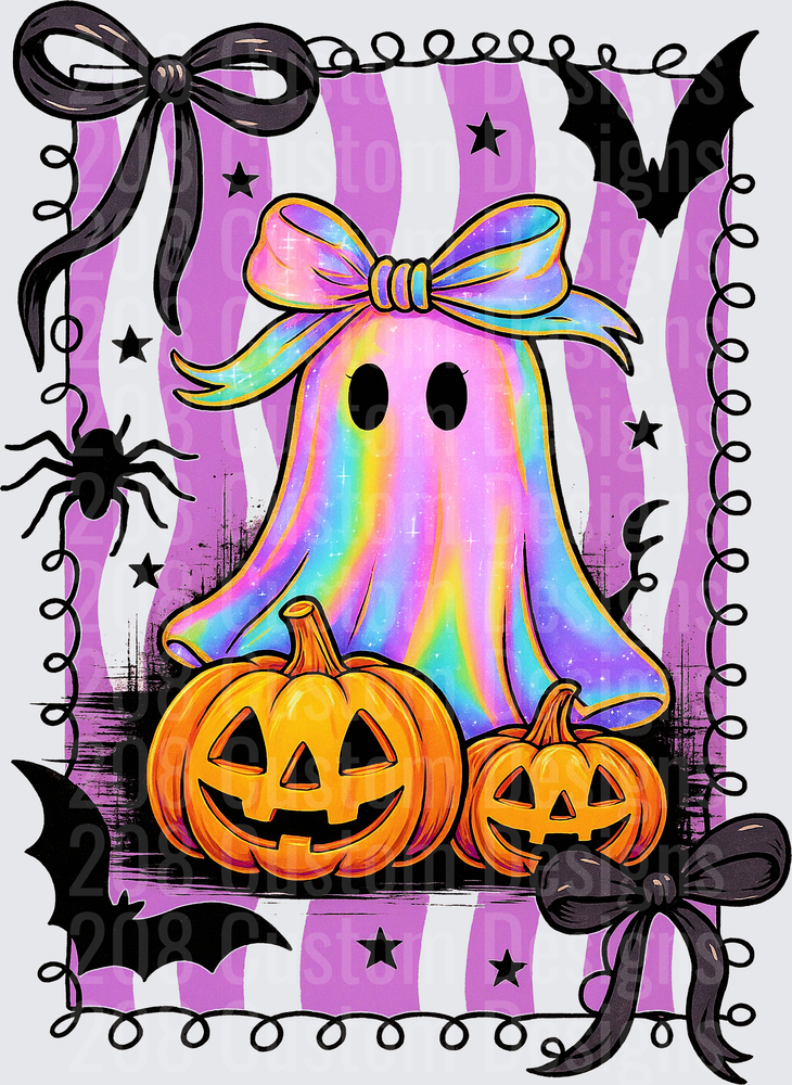 Pastel Rainbow Ghost Bow Jack-o-Lantern Halloween Coquette