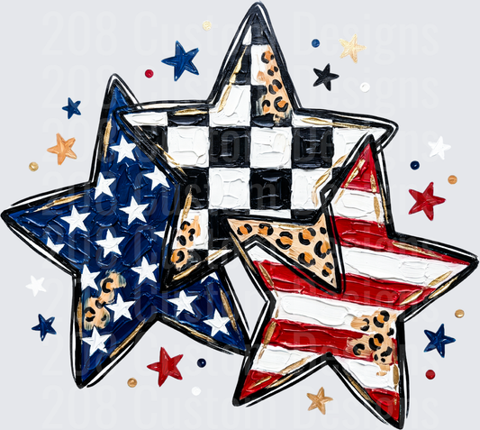 American Flag Star with Leopard Print Accents and Scattered Stars