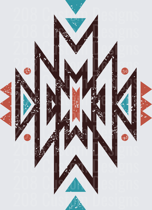 Southwestern Native American Geometric Pattern with Teal and Coral