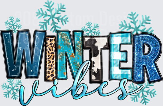 Winter Vibes Text with Snowflakes and Mixed Patterns