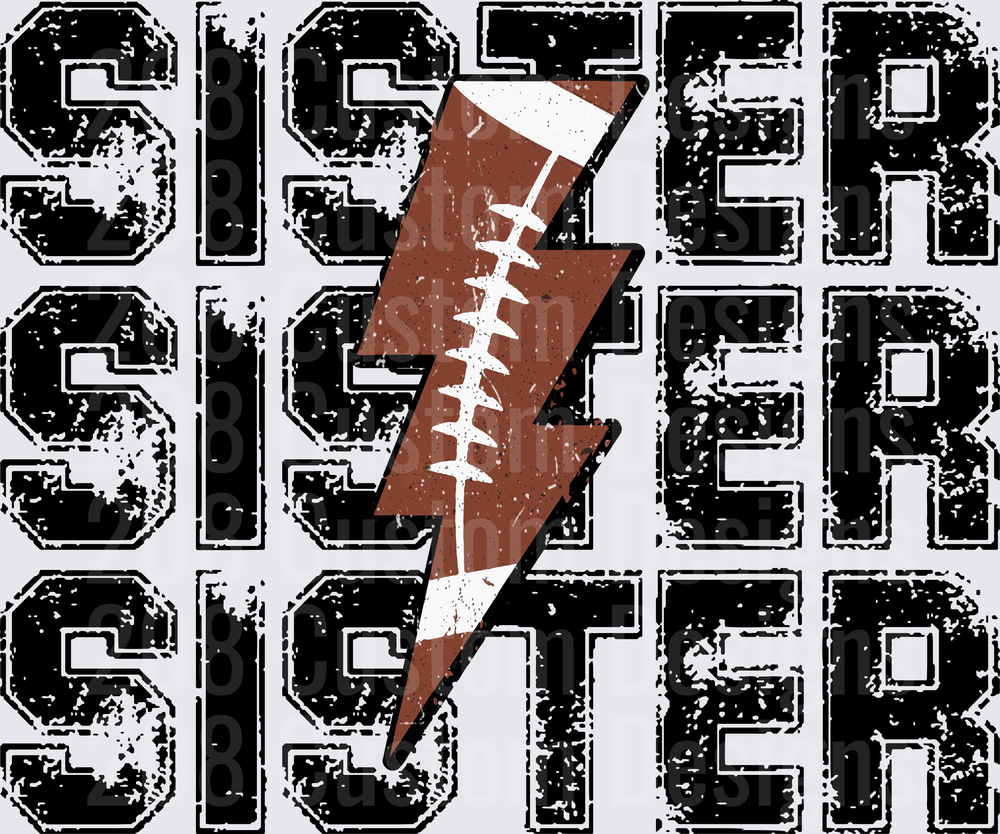 Sister Repeat Grunge Varsity Football Lightning Bolt