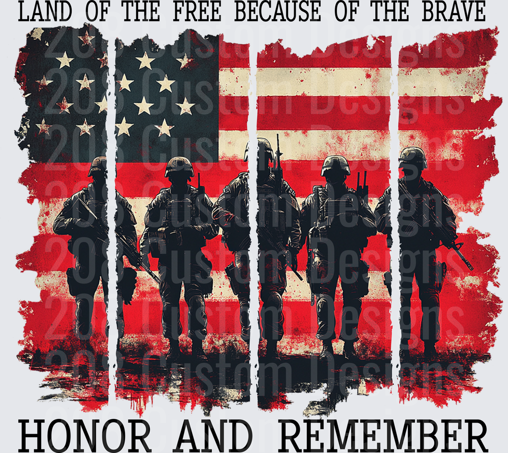 Land of the Free Because of the Brave Military Silhouettes American Flag