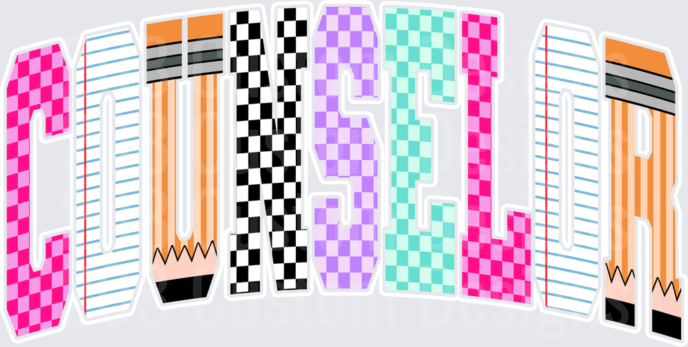 Counselor Retro Checkered Pencil Patterned Bold Letters