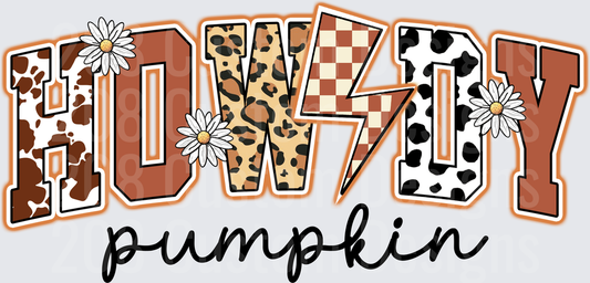 Howdy Pumpkin Western Fall Text with Daisies and Animal Prints
