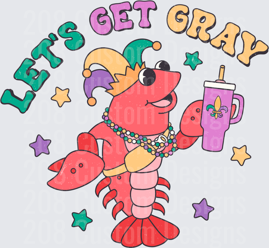 Let's Get Cray Mardi Gras Crawfish with Jester Hat and Beads