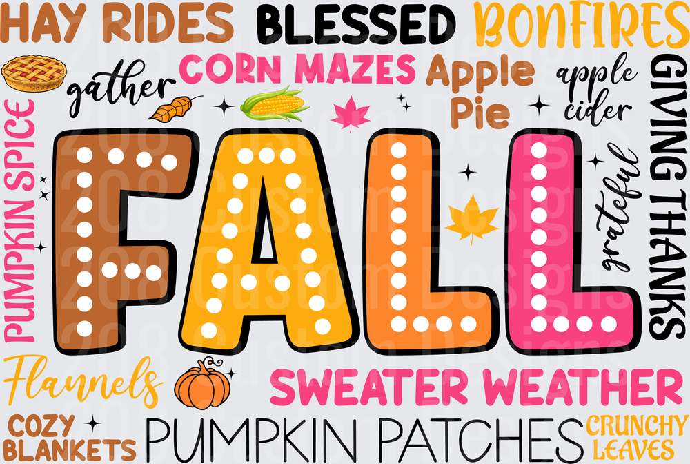 Fall Typography Design with Autumn Activities and Seasonal Words